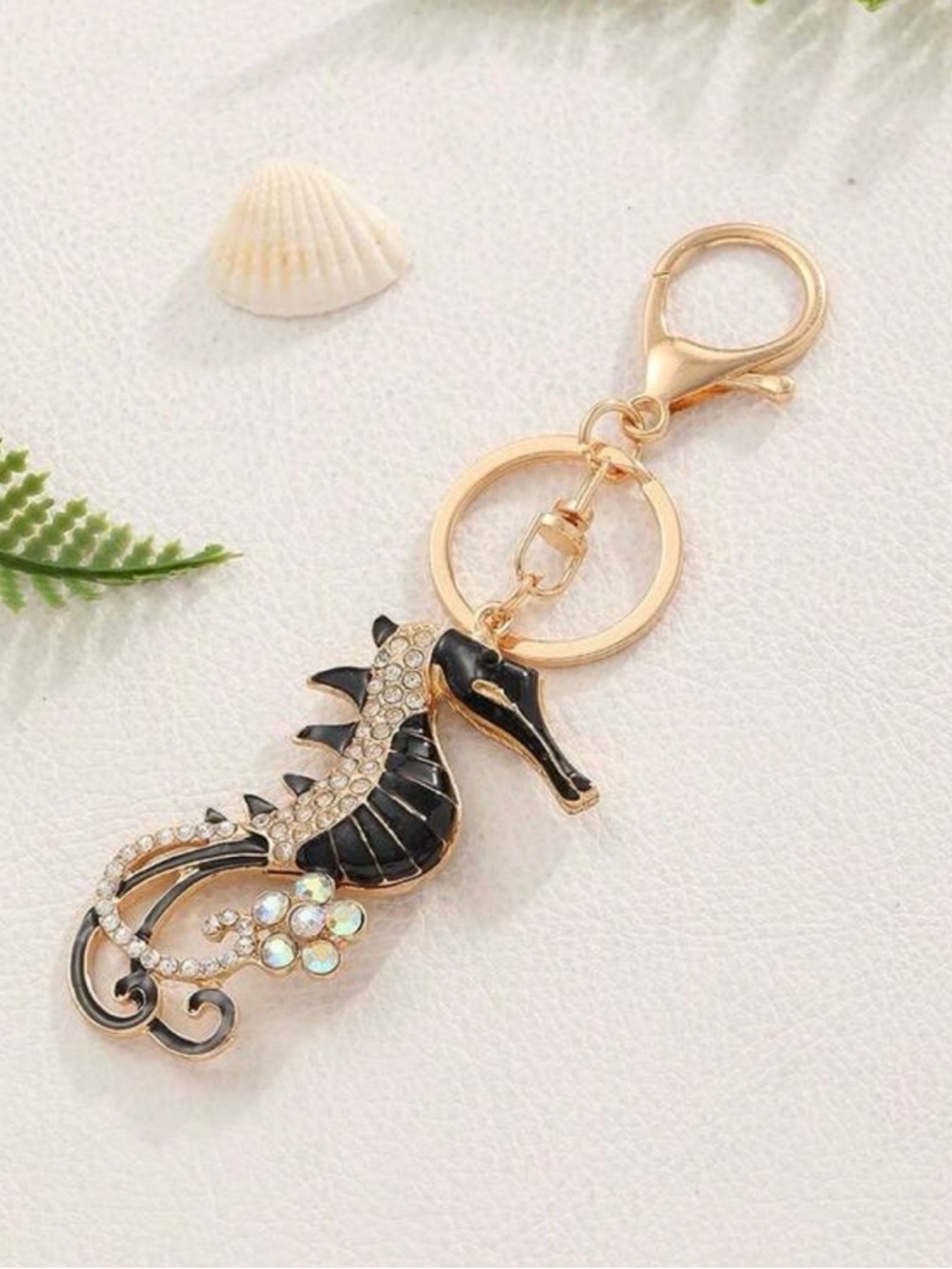 Gold & Black Seahorse Crystal Bag Charm